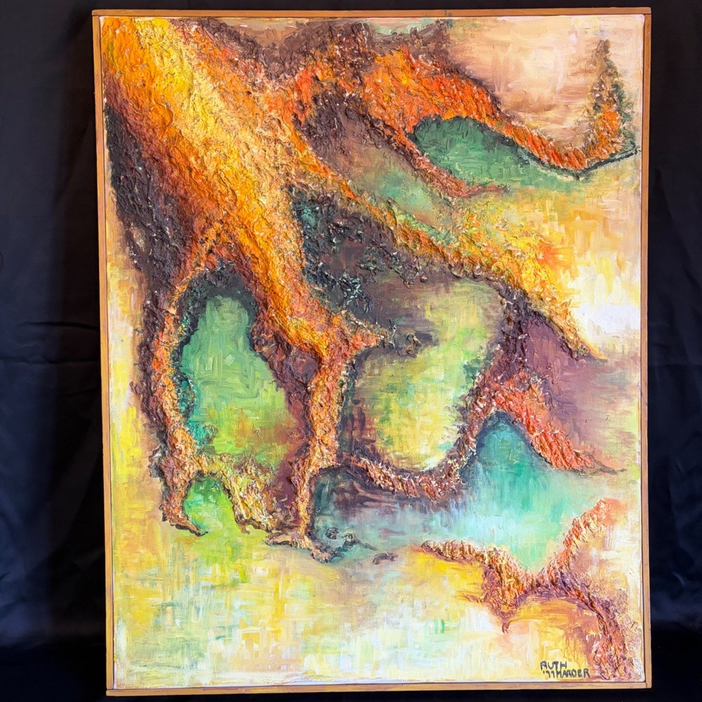 Ruth Marder Topography Mixed Media Painting 1977 Abstract Impasto MCM